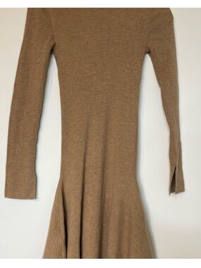 BCBGMaxAzria Ribbed Long Sleeve Fit-and-Flare Dress in Camel